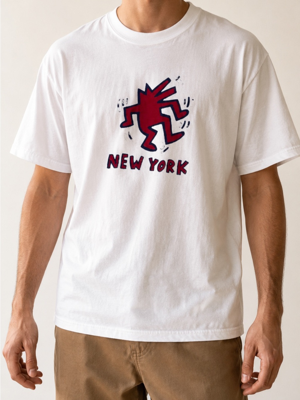 Gildan White Short-Sleeve Tee with Red Graphic 'New York'